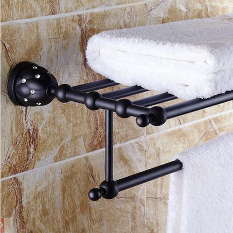 Wholesale And Retail Oil Rubbed Bronze Crystal Mosaic Wall Mounted Shelf Towel Rack Holder