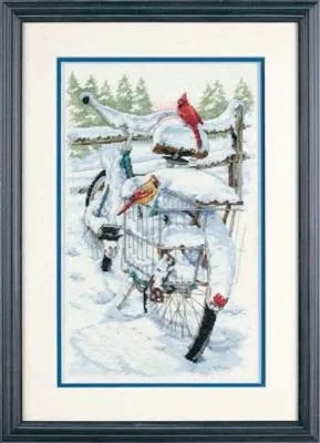 Высокое качество Прекрасный Счетный набор вышивки крестом велосипед птицы птица в снегу зима dim 35234