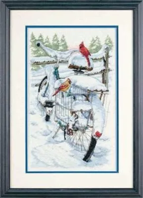 CS-1643 Cross Stitch Kit Bicycle Birds Bird in Snow Winter dim 35234
