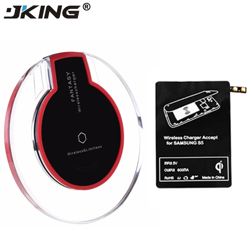 

JKING 1Set Universal Qi Wireless Charging Pad LED Portable Wireless Charger with Receiver for Sumsung Galaxy S5 I9600 G900
