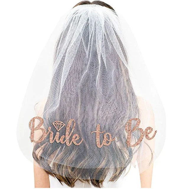 Bachelorette Party Supplies Rose Gold Glitter Bride To Be Wedding Veil for Bridal Shower Hen Night Party Decorations Accessories