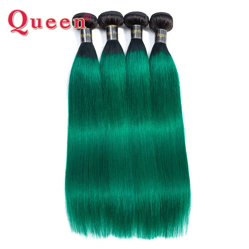 

Queen Hair Products Peruvian Straight 2 Tone Ombre Green Human Hair 1B/Turquoise Dark Roots Green 1/3/4 Bundles 100% Remy Hair