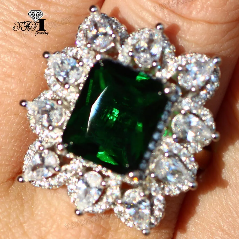 Ювелирные изделия YaYI Princess Cut 15 CT обручальные кольца с зеленым цирконием