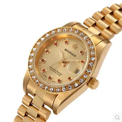 Роскошные Брендовые Часы с короной, полностью золотые стальные часы, модные женские мужские часы для пары, высококачественные водонепроницаемые часы с календарем и бриллиантами - Цвет: As Picture Lady Size