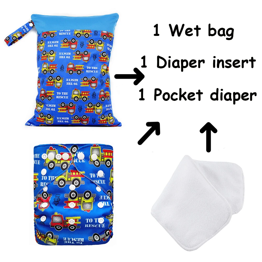 

Goodbum Cloth Dipaer/Cloth Nappy/Diaper Cover+Wet Dry Bag/Storage Bag30*40cm+ Micro Fiber Diaper Insert Small truck