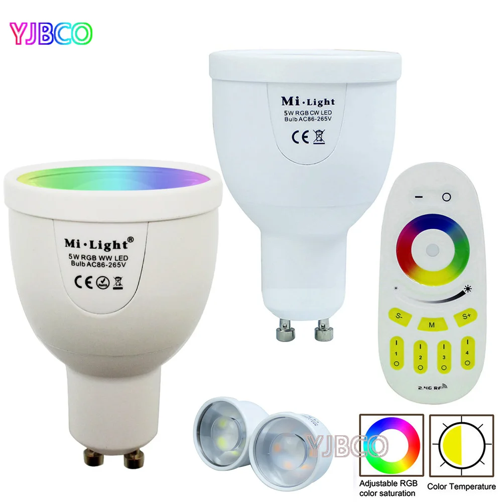 

2.4GHz 5W GU10 Smart MiLight Dimmable 220V FUT018 series 86-265V RGBCW RGBWW LED Bulb Lamp Light FUT096 Remote Control
