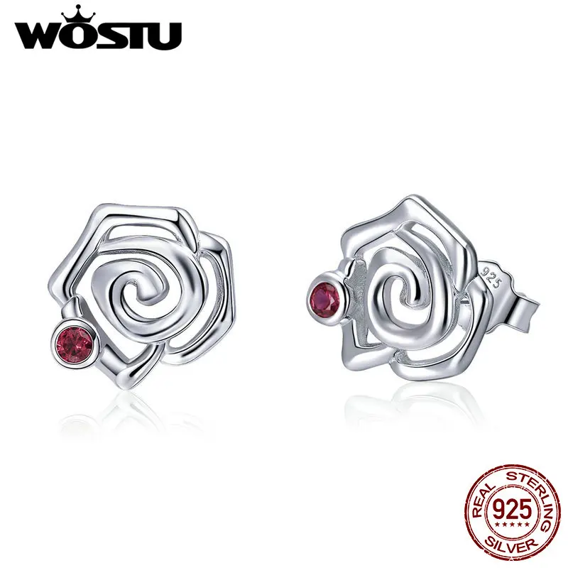 WOSTU 925 пробы серебряные ослепительные розовые милые серьги-гвоздики для женщин и девушек оригинальные модные ювелирные изделия подарок CTE006