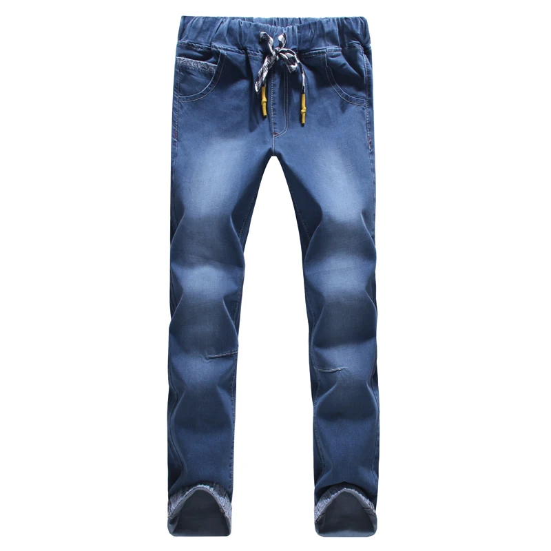 

2017 new seasons style high quality fashion slim straightfeet mens jeans elastic waist fasten belt jeans large size S-5XL