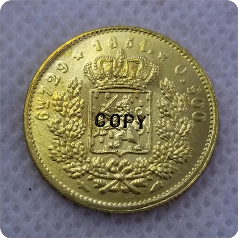 1851 Нидерланды 10 Gulden Willem III копия монет бесплатная доставка|Безвалютные монеты| |