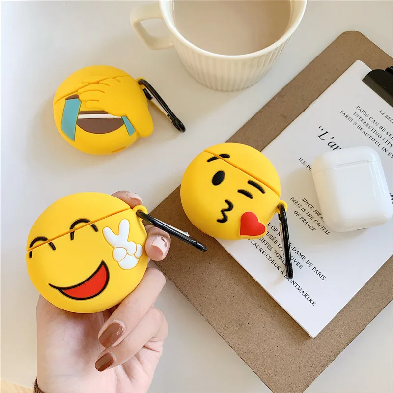 

Funny Smiley Expression Case For Apple Airpods Cute Bluetooth Earphone Cover Cartoon Silicone Headphone Case Box Charging Bag