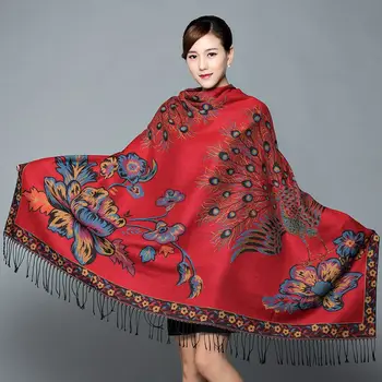 

Fashion Women Shawls Shawl Print Peacock Flower Wrap Pashmina Artificial Cashmere Mujer Bufanda 145x145 Kerchief Large Chal Cape