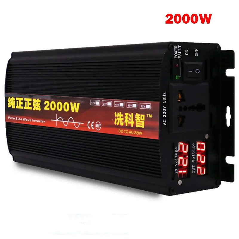 Inverter 12V24V 220V 200030004000W Voltage Transformer Pure Sine Wave Inverter Dual Digital Display DC12V to AC220V Converter (2)