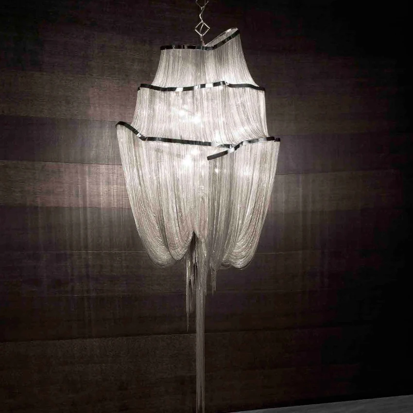 Современная алюминиевая цепочка с кисточками люстра светильник роскошный подвесной светильник светодиодный светильник три слоя холодный