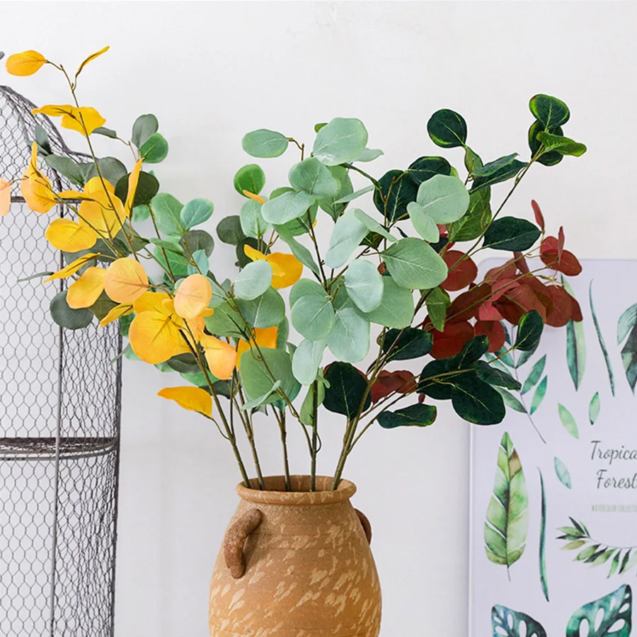 

90cm silk artificial eucalyptus leaves long 5 branches DIY Fake Plants home wedding decoration faux foliage wall autumn decor