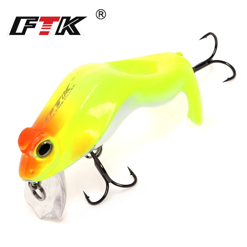 

FTK 1pc Fishing Lure 60mm 8g Popper Frog Lure Snakehead Swimbait Sinking Wobblers 3D Fish Eyes Bass Bait Plug Jigging Lure