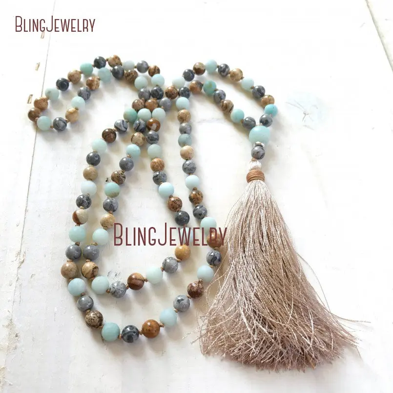 20190314-MN21252-jasper mala beads for confidence amazonite mala necklace hand knotted mala beads 108 bead meditation mala mixed stones silk tassel_4