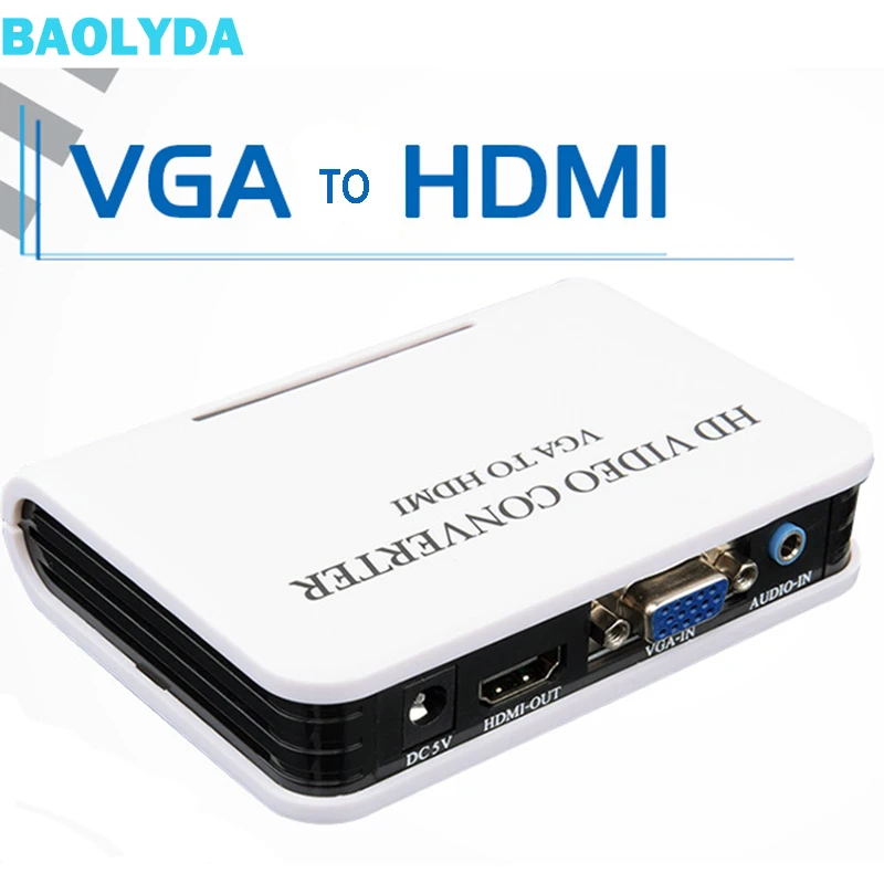 

Baolyda VGA To HDMI Converter Plug and play VGA To HDMI Output 1080P HD Audio TV AV HDTV PC Video Cable VGA2HDMI Switch Adapter