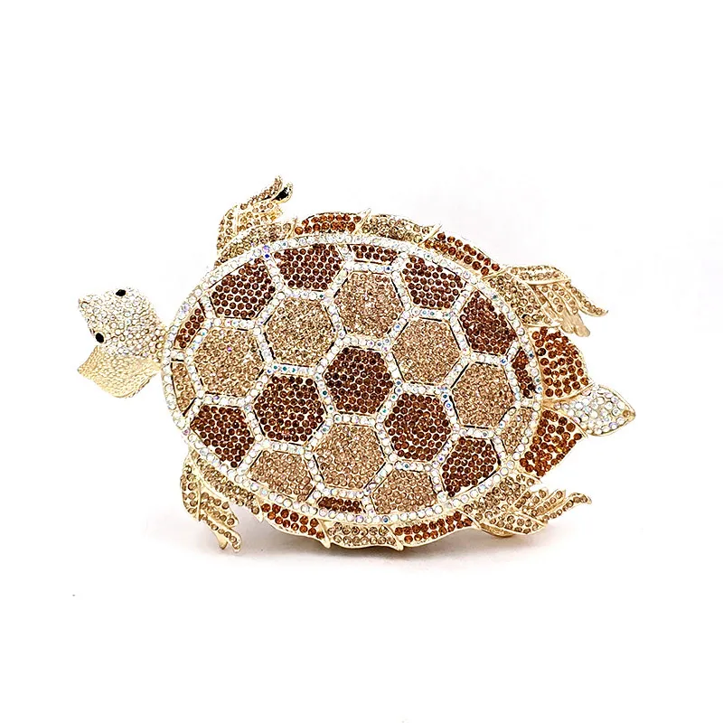 Женская вечерняя сумочка, модный роскошный клатч с кристаллами черепахи, сумочка для невесты, свадебной вечеринки, сумочка с кристаллами морской черепахи - Цвет: Color 1 brown