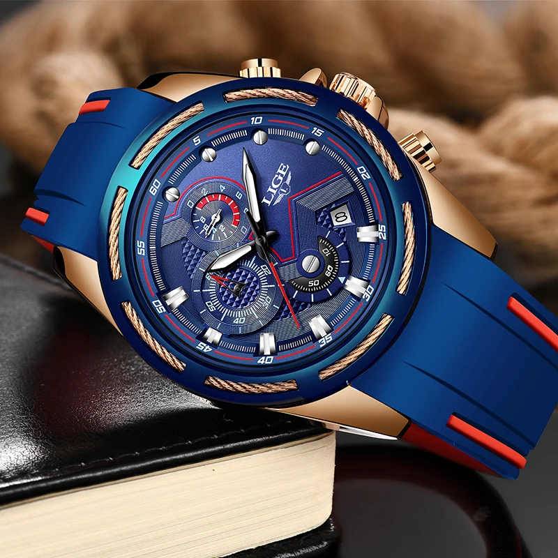 LIGE для мужчин s часы лучший бренд класса люкс Хронограф Водонепроницаемый Спорт Кварцевые часы для мужчин синий мода армейские наручные часы Relogio Masculino