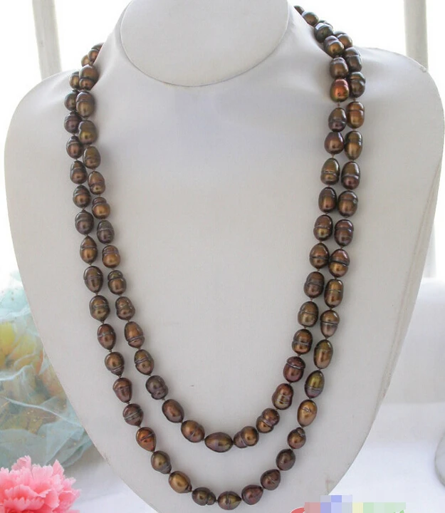 

50" 13mm chocolate rice freshwater cultured pearl necklace p3459 ^^^@^Noble style Natural Fine jewe FREE SHIPPING