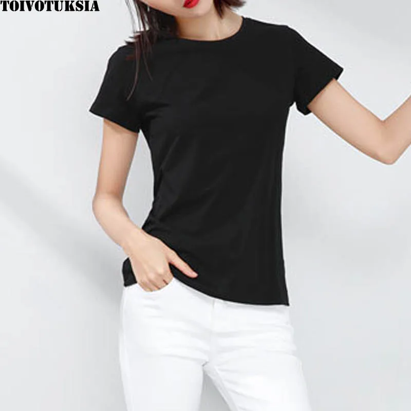 

Women T-shirts High Quality Combed Cotton O-Neck Black White Short Sleeve Casual T shirt Summer T-shirt Tops Tee for Women