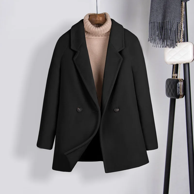 Женское короткое пальто с отложным воротником, Свободная Женская шерстяная куртка на одной пуговице, пальто и куртка в консервативном стиле