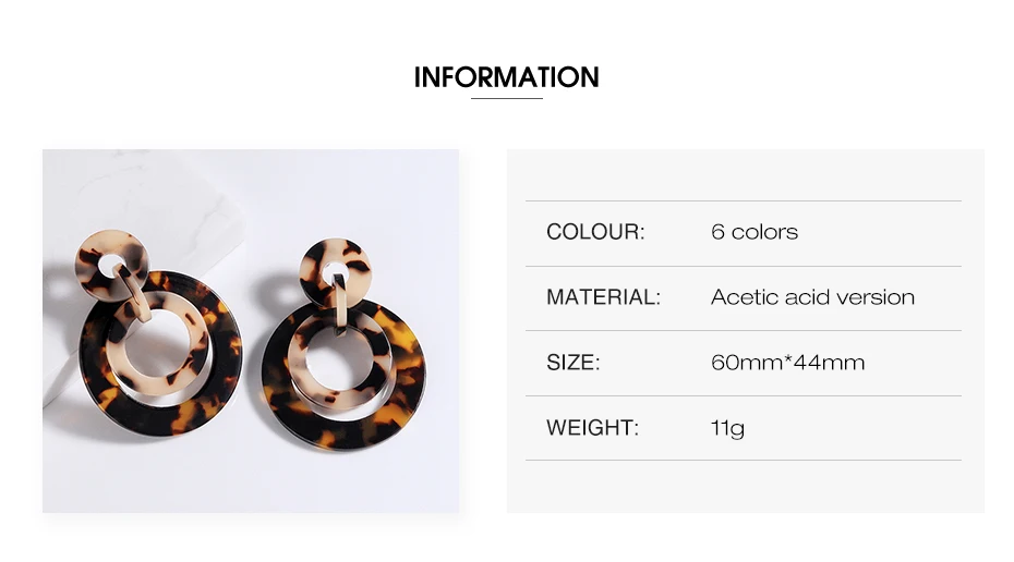 Tortoiseshell Big Circle Geometric Earrings For Women Leopard Acrylic Earing Bohemian Vintage Jewelry Pendientes Mujer Moda