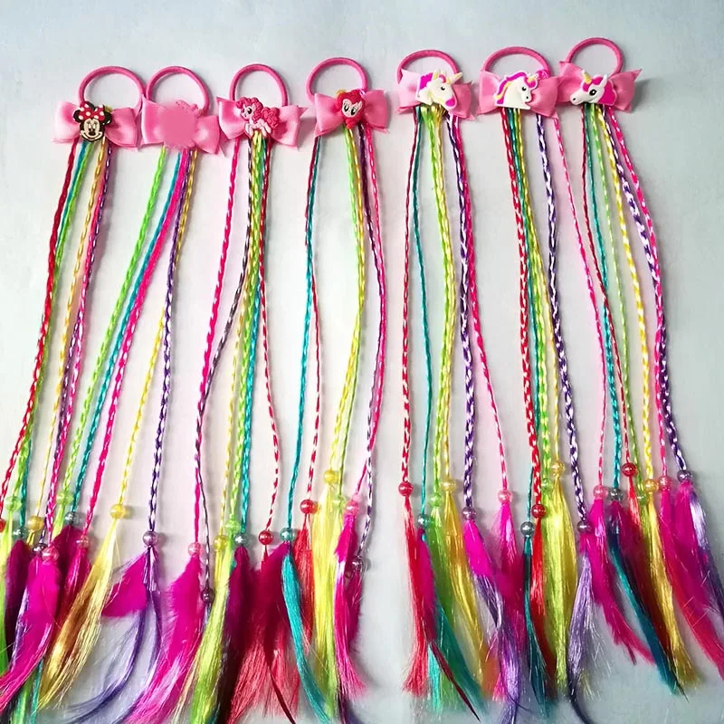

Lovely Cartoon Elastic Hair Ropes Cute Unicorn Wig Ribbon Hair Girls Rubber Ties Hair Accessories Hair bands Wig Decoration