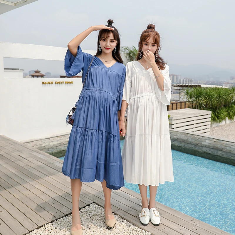 

2019 New Brand Maternity Dress Woman Summer A-Line Large Size Dresses Pregnant Woman Short Sleeve Large Dress MD-01064