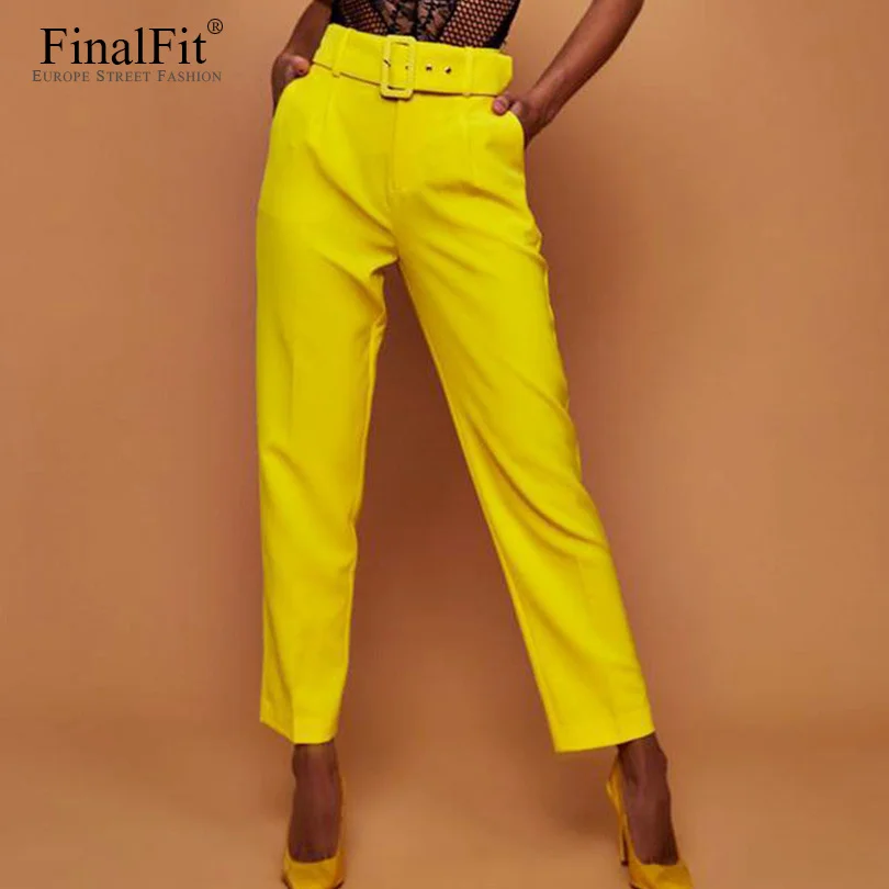 

Casual Pants High Waist Autumn Belted Straight Leg Slacks Office Lady Suit Pants Women Trousers