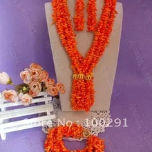 Мода Оранжевый 5 нитей женский свадебный Коралловый цветок ожерелье браслет и серьги ювелирный набор