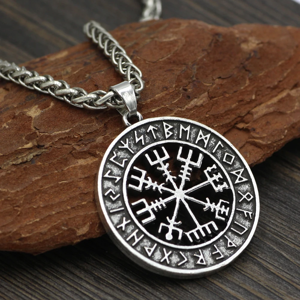 Викинг исландский Vegvisir шлем ужас в руническом круге кулон волшебный компас с кольями Рунический амулет колье ожерелье