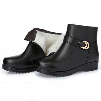 

High Quality Cowhide Wool Women Boots Snow Boots 2019 New Plus Velvet Middle-age Women Shoes Winter Boots Large Size Ankle Boots