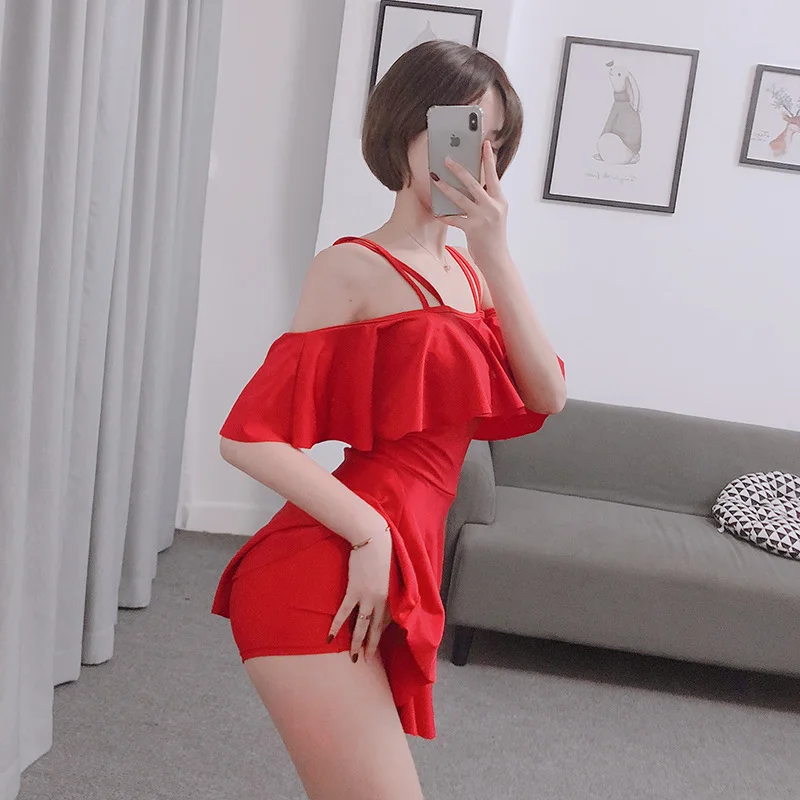 Купальники женские цельные купальники с пуш-ап бюстгальтером купальник Корея сексуальный красный на косточках большой лист юбка мультфильм