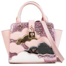 Женские кожаные сумки с вышивкой, женские сумки через плечо, сумка-мессенджер, женская сумка-тоут Braccialini, стильная ручная работа, мультяшная луна, звезды