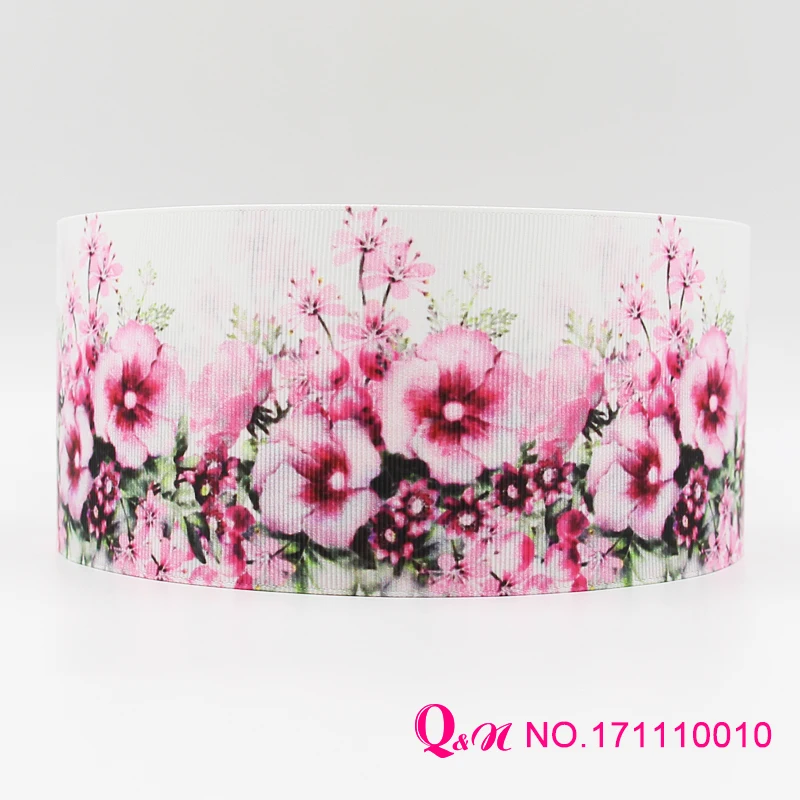 

Q&N ribbon 16mm 22mm 25mm 38mm 50mm 75mm flower print grosgrain ribbon webbing 50yards/roll for hair tie