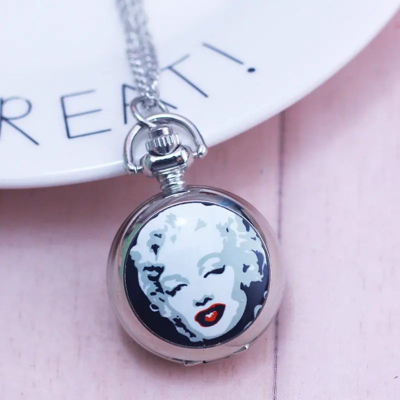 

2018 hot sale wholesale ladies mens New Antique Mini Pocket Watch Marilyn Monroe Locket With Chain