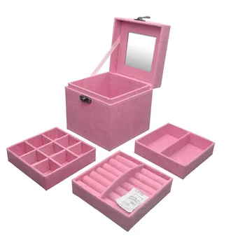 

Portable Velvet Jewelry Box Vintage Style Multideck Storage Cosmetic Jewelry Organizer for Rings Earrings Makeup