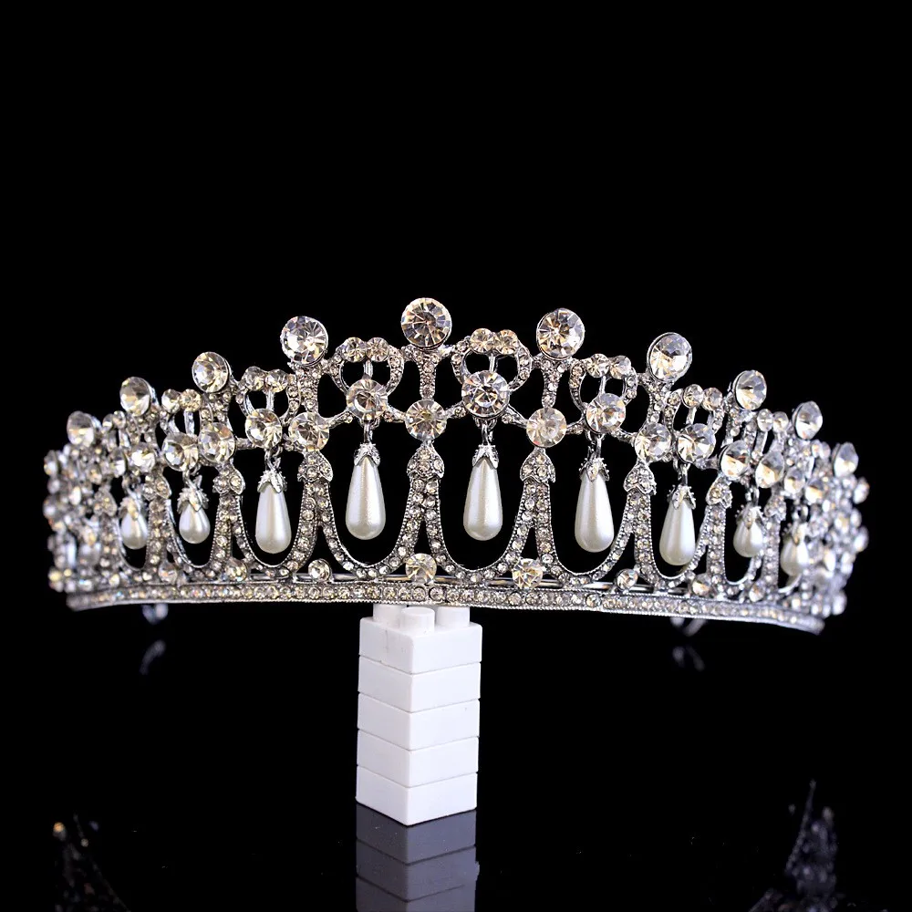 Princess Crown Crystal Pearl Tiara Wedding Hair Accessory