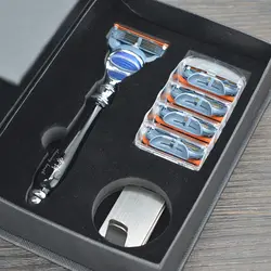 DS Для мужчин Роскошные подарочный набор для бритья комплект бритву с reain ручка + металлический держатель + 5 слой лезвие головы