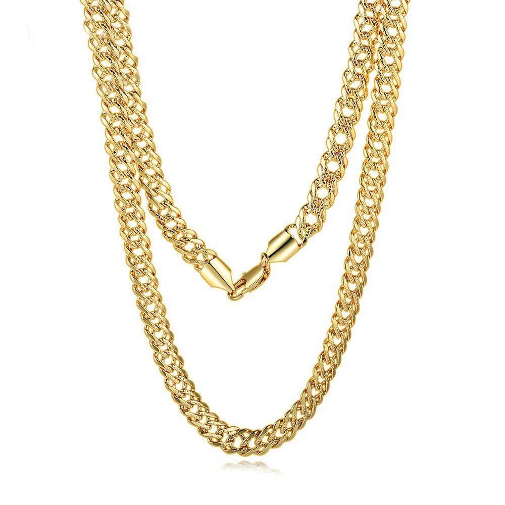 

MxGxFam 55 cm * 6 mm Yellow Gold Color Chain Necklaces For Men Daily Wear Hollow Good Quality