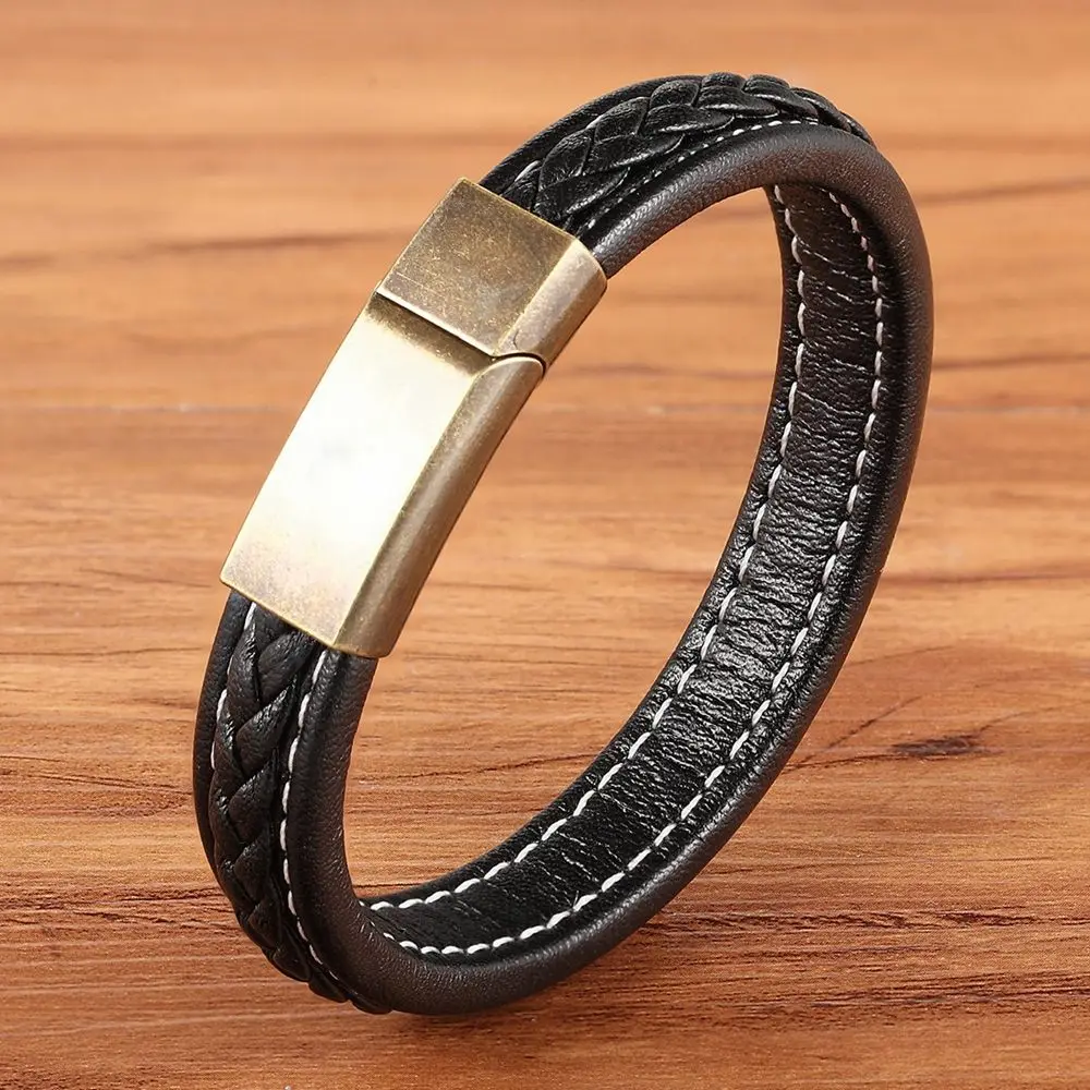 XQNI новые классические модные ювелирные изделия Топ браслет из натуральной кожи для мужчин и женщин аксессуары для рук браслет spadial подарок - Окраска металла: Black with Gold
