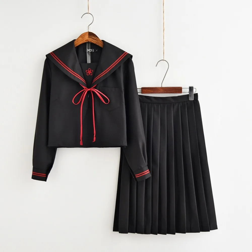 Dark Demon Japanese JK Sets School Uniform Girls Sakura Embroideried Autumn High School Women Novelty Sailor Suits Uniforms XXL japanese school uniform