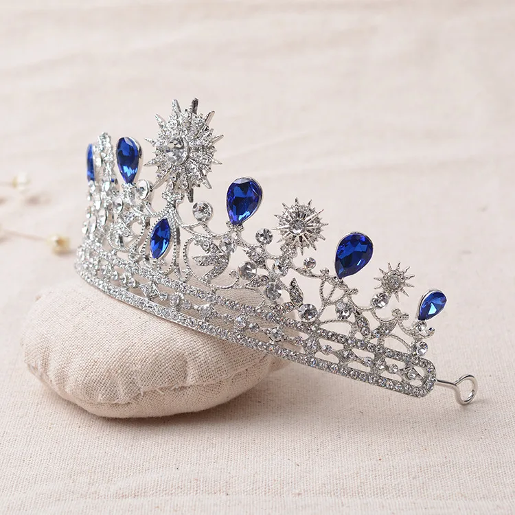 Luxus Elegante Blaue Kristall Sterne Mond Braut Krone Diademe Strass  Pageant Diadem Schleier Tiara Hochzeit Haar Schmuck Zubehör - AliExpress