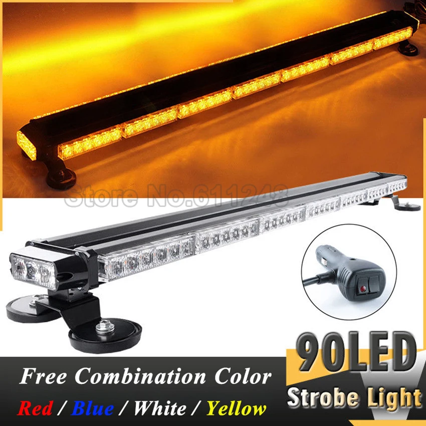 

44" Four Sides 90LED 12V Emergency Security Warning Flash Strobe Light Fireman Tractor Agricultural AVT Offroad LED Lights Bar