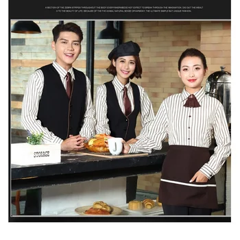 

10 set shirt&apron&tie Fast food restaurant cafe waiter fashion Korean restaurant receptionist uniforms overalls long sleeve