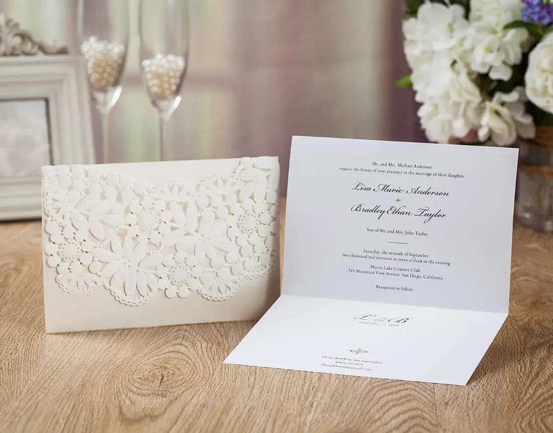  20PCS White Laser Cut Wedding Invitations Cards Lot Blank Birthday Gift Greeting Cards Customized P - 32992863266