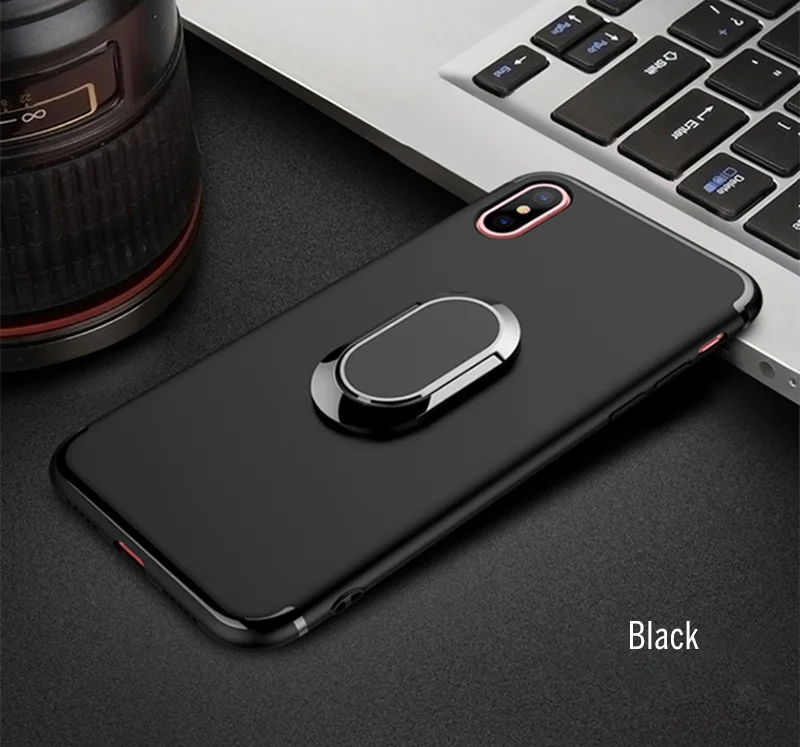 

GerTong Phone Bags Cases For iPhone 8 7 6 6s Plus finger Ring Holder Soft Silicone Matte Back Cover for iPhone X 10 5.8' Case