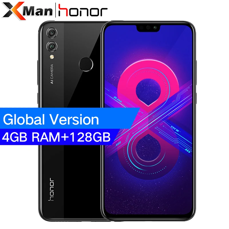 Глобальная версия HONOR 8X4 GB ram 128GB rom Восьмиядерный 16MP 20MP две камеры 6 5 &quot3750 mAh Android 8 1