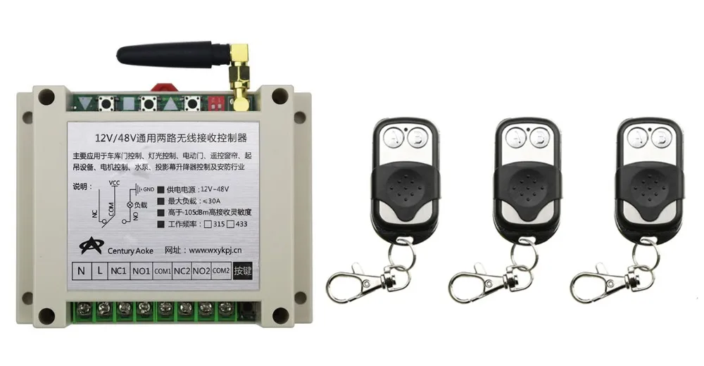 

New DC12V 24V 36V 48V 10A 2CH 2Channe Radio Remote Control Switch Receiver 3* Metal Push Button Transmitter Learning Code
